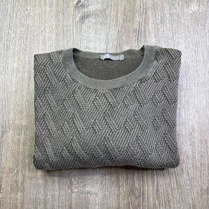 Fradi Mens Green Brown Textured Knitted Long Sleeve Woolen Pullover Sweater XL